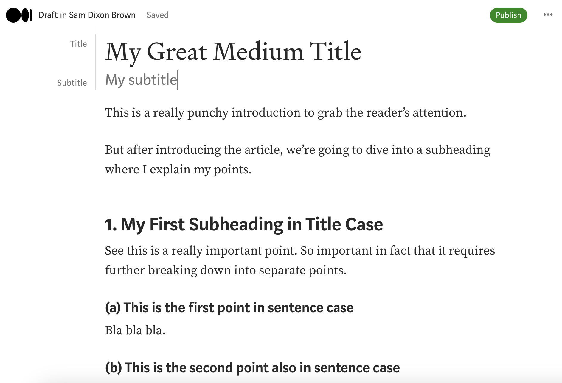 Screenshot of correctly formatted subheadings